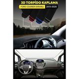 Ford Courier Ekranlı (2013-2020) 3D Torpido Koruma Kılıfı - Ön Göğüs Panel Kaplama - Gri Şerit - Siyah