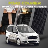 Ford Courier Siyah Renk Tay Tüyü Cepli & Terletmez Sırtlı Oto Koltuk Minder Seti - Koltuk Koruma Kılıfı (Ön & Arka Tam Set)