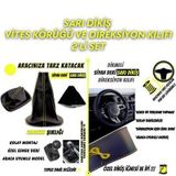 Ford Custom 2012-2017 Uyumlu Siyah Deri Sarı Dikiş Direksiyon Kılıfı ve Vites Körüğü 2'li Set