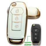 Ford Fiesta Ecosport Fusion Courier Focus 4 Uyumlu Kumanda Anahtar Kılıfı Oto Anahtarlık BEYAZ GOLD