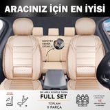 Ford Fiesta Eski Uyumlu Lüx Bel Destekli Yarı Deri Oto Koltuk Kılıfı Mars Serisi Bej Renk