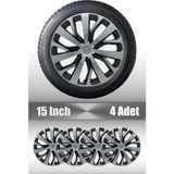 Ford Fiesta Focus Fusion 15" Inç Uyumlu 4 Adet 1 Takım Gri Siyah Jant Kapağı 047