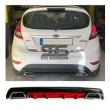 Ford Fiesta Mk7 Difüzör Arka Tampon Eki 2 Egzoz Çıkışlı Kırmızı Lüx Tip