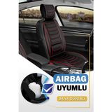 ford Focus 1 Uyumlu Yarı Deri Oto Koltuk Kılıfı Ön/arka 5li Anka Set Siyah-Kırmızı - Antalya - Siyah - Kırmızı
