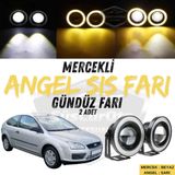 Ford Focus 2 2004-2008 Uyumlu Üniversal Mercekli Angel Sis Farı Metal Su Geçirmez 76 Mm Sarı Halkalı Gündüz Farı Angel Eyes 2 Adet