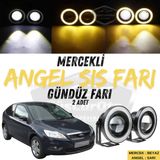 Ford Focus 2.5 2009-2011 Uyumlu Üniversal Mercekli Angel Sis Farı Metal Su Geçirmez 76 Mm Sarı Halkalı Gündüz Farı Angel Eyes 2 Adet