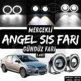 Ford Focus 3 2011-2014 Uyumlu Üniversal Mercekli Angel Sis Farı Metal Su Geçirmez 76 Mm Beyaz Halkalı Gündüz Farı Angel Eyes 2 Adet