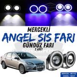 Ford Focus 3 2011-2014 Uyumlu Üniversal Mercekli Angel Sis Farı Metal Su Geçirmez 76 Mm Mavi Halkalı Gündüz Farı Angel Eyes 2 Adet