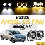 Ford Focus 3 2011-2014 Uyumlu Üniversal Mercekli Angel Sis Farı Metal Su Geçirmez 76 Mm Sarı Halkalı Gündüz Farı Angel Eyes 2 Adet