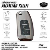 Ford Focus Fiesta Courier Cmax Mondeo Kuga Galaxy Ecosport B Max C Max Tourneo Sustalı Anahtar Uyumlu Silikon Anahtar Kılıfı Oto Anahtar Kabı Darbe Emici Anahtarlık Koyu Titan Gri