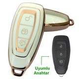 Ford Focus Fiesta Mondeo Kuga C Max Uyumlu Kumanda Anahtar Kılıfı Oto Anahtarlık BEYAZ GOLD