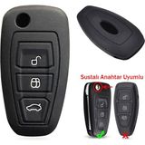Ford Focus Mondeo Fiesta Kuga Anahtar Uyumlu Silikon Oto Anahtar Kumanda Kabı Kılıf Siyah - Belirtilmemiş