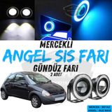Ford Ka 1996-2008 Uyumlu Üniversal Mercekli Angel Sis Farı Metal Su Geçirmez 76 Mm Buz Mavi Halkalı Gündüz Farı Angel Eyes 2 Adet