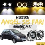 Ford Ka 1996-2008 Uyumlu Üniversal Mercekli Angel Sis Farı Metal Su Geçirmez 76 Mm Sarı Halkalı Gündüz Farı Angel Eyes 2 Adet