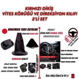 Ford S-Max 2006-2014 Uyumlu Siyah Deri Kırmızı Dikiş Direksiyon Kılıfı ve Vites Körüğü 2'li Set