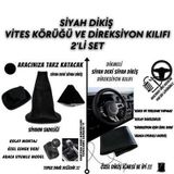 Ford Transit 2006-2018 Uyumlu Siyah Deri Siyah Dikiş Direksiyon Kılıfı ve Vites Körüğü 2'li Set