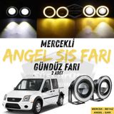 Ford Transit Connect 2002-2013 Uyumlu Üniversal Mercekli Angel Sis Farı Metal Su Geçirmez 76 Mm Sarı Halkalı Gündüz Farı Angel Eyes 2 Adet