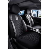 Ford Transit Connect 2+1 Parçalı Lüx Deri Detaylı Oto Koltuk Kılıfı Ön Arka Takım Platınum Siyah Beyaz - Siyah - Beyaz