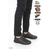 Forelli F24/CM47927 Yumuşak Deri Ortopedik Hafif Bağcıksız Siyah Erkek Günlük Ayakkabı