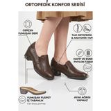 Forelli Kadın Alçak Topuklu Hakiki Deri Ortopedik Günlük Bağcıksız Klasik Ayakkabı F26K/C57203 - Kahve