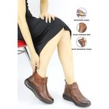 Forelli Kadın Bağcıksız Fermuarlı Hakiki Deri Ortopedik Hafif Günlük Bot F24/B27951 - Taba