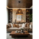 Forest Line Dots Desenli Lazer Kesim Metal Avize Modern Salon Oturma Odası Antre Avizesi - Metalik Siyah