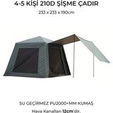 Forestia Güneşlikli Oxford Kumaş Şişme Çadır 4-5 Kişilik (233X233X190CM) - Şişme Kamp Çadırı