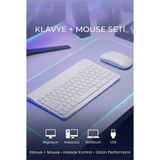 Forestia Şarjlı Kablosuz Klavye Mouse Seti - Bluetooth & 2.4ghz USB Dongle Dual Mod - Ultra Ince Sessiz Set - Beyaz