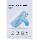 Forestia Şarjlı Kablosuz Klavye Mouse Seti - Bluetooth & 2.4ghz USB Dongle Dual Mod - Ultra Ince Sessiz Set - Mavi