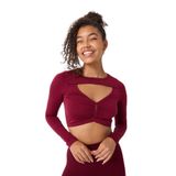 FOREVER MORE Kadın Uzun Kollu Göğsü Açık Dikişsiz Crop Top bordo-S