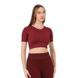 FOREVER MORE Kadın V Yaka Kısa Kollu Dikişsiz Esnek T-shirt Crop Top bordo-L