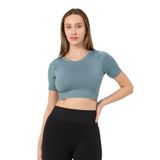 FOREVER MORE Kadın V Yaka Kısa Kollu Dikişsiz Esnek T-shirt Crop Top turkuaz-S