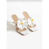 Foreversoles Beyaz Veloura 9 cm Topuk Kelebek Detaylı Kadın Abiye Topuklu Ayakkabı - Abiye, Nişan ve Davet