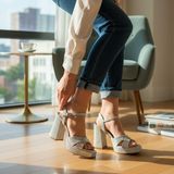 Foreversoles Kadin Gumus Metalik Platform Kalin Topuklu Sandalet Abiye Ayakkabi - Gümüş