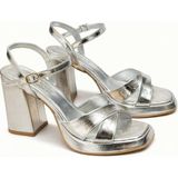 Foreversoles Kadin Gumus Platform Kalin Topuklu Sandalet Metalik Strappy Abiye Ayakkabi - Gümüş