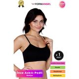 Form Angel #büstiyer Dikişsiz Seamless Kadın Esnek Yumuşak Kumaş Ip Ince Askılı Pedli Spor Büstiyer - 1 Adet - Siyah - L - XL
