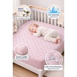 Formeya %100 Pamuk Kapitone Fitted Su Sıvı Geçirmez Bebek Alezi-Çocuk Alezi, Park Yatak Beşik Yatak Alezi - 70 x 110 cm - Pudra