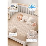 Formeya %100 Pamuk Kapitone Fitted Su Sıvı Geçirmez Bebek Alezi-Çocuk Alezi, Park Yatak Beşik Yatak Alezi - 80 x 130 cm - Kahverengi