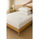 Formeya %100 Pamuk Kapitone Fitted Su Sıvı Geçirmez Yatak Koruyucu Alez + 2 Adet Yastık Koruyucu Set