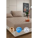 Formeya %100 Pamuk Renkli Kapitone Fitted Full Kenar Su Sıvı Geçirmez Yatak Koruyucu Alez Tek Çift Battal - 90 x 190 cm - Kahverengi