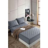 Formeya Alez Seti, Kapitone Yatak Koruyucu-2 Adet Yastık Koruyucu Alez SET (Gri, 180 x 200)