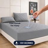 Formeya Gri %100 Pamuk Kapitone Fitted Su Sıvı Geçirmez Yatak Koruyucu Tek-Çift Kişilik-Battal Yatak Alezi - 140 x 200 cm