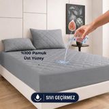 FORMEYA Gri Sıvı Geçirmez Alez - Tek-Çift Kişilk -%100 Pamuk- Kapitoneli Alez- Fitted(Yatağı Saran) Yatak Koruyucu Çarşaf(180x200)