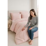 Formeya Modern Çizgili Lastikli Çarşaflı Tek Kişilik Nevresim Takımı - Pudra - 160 x 220 cm