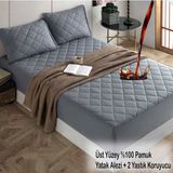 Formeya Pamukkale Alez Set Gri Kapitone Sıvı Geçirmez Yatak Koruyucu-2 Adet Yastık Koruyucu (11 Ebat) - 120 x 200 cm