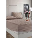 Formeya Pamukkale Alez Set Kahverengi Kapitone Sıvı Geçirmez Yatak Koruyucu-2 Adet Yastık Koruyucu, 200x220