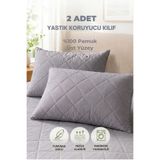Formeya Premium 2 Adet Gri %100 Pamuk Kapitone Yastık Koruyucu Fermuarlı Yastık Alezi Kılıf Seti 50x70 cm