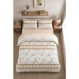 Formeya Premium Veluna Desenli Tek Kişilik Nevresim Takımı Lastikli Çarşaflı Nevresim Seti - Bej - 160 x 220 cm