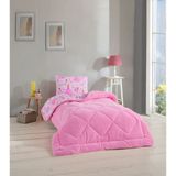 Formeya Princess Desenli Tek Kişilik Çift Taraflı Wellsoft Yorgan ve Yastık Kılıfı Seti (Çarşafsız) - Pembe - 155 x 215 cm