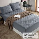 Formeya Set Pamukkale Alez Gri %100 Pamuk Kapitone Yatak Koruyucu-2 Adet Yastık Koruyucu Alez(11 Ebat) - 120 x 200 cm